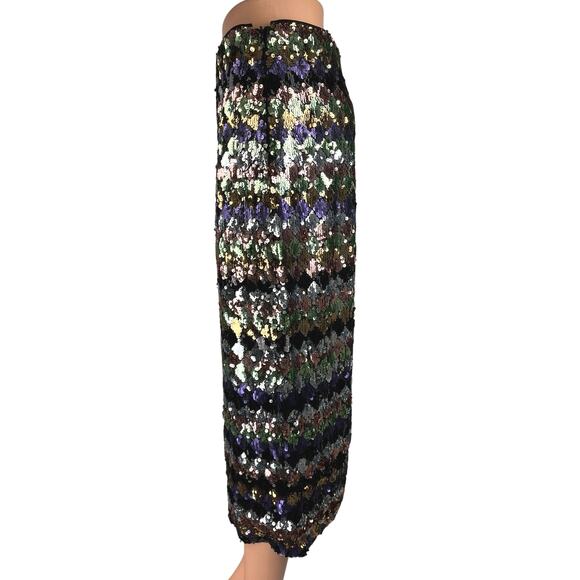 Zara Sequin Glitter Metallic Multicolor Striped Diamond Slit Midi Skirt Size M - Picture 5 of 11
